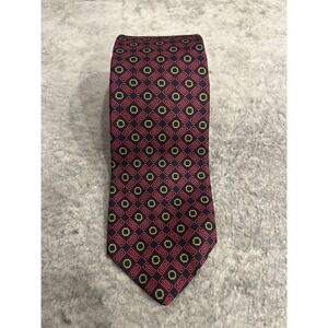 Vintage Hampton Hall Ltd Silk Tie Navy Blue Red Gold Geometric Pattern Necktie
